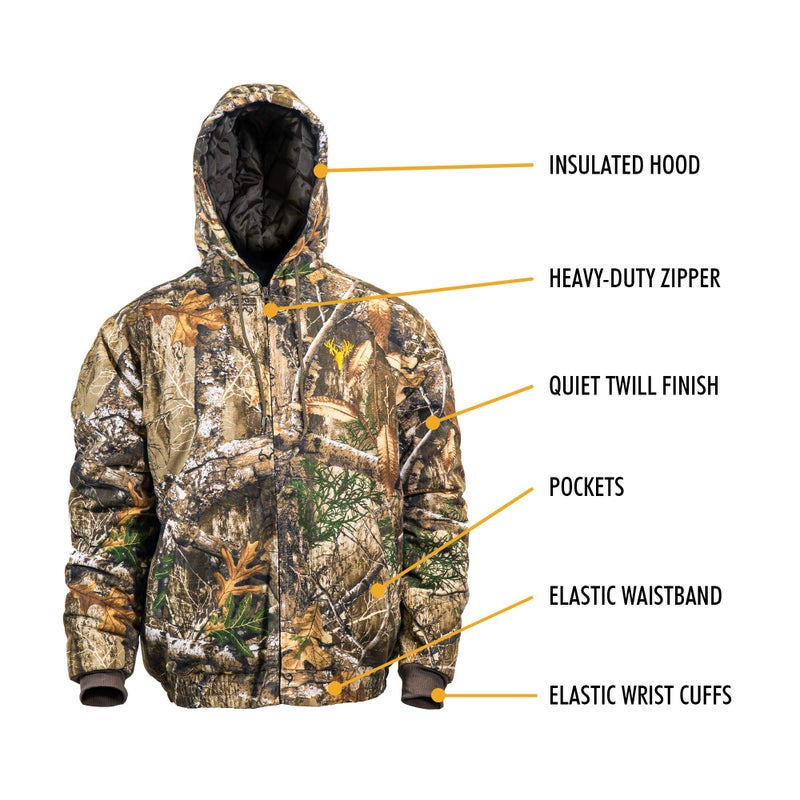 HOT SHOT Menâ€™s Insulated Twill Camo Hunting Jacket, Realtree Edge Camo with Cotton Shell, for cold weather, bird and deer hunting, Extra Large - Image 2